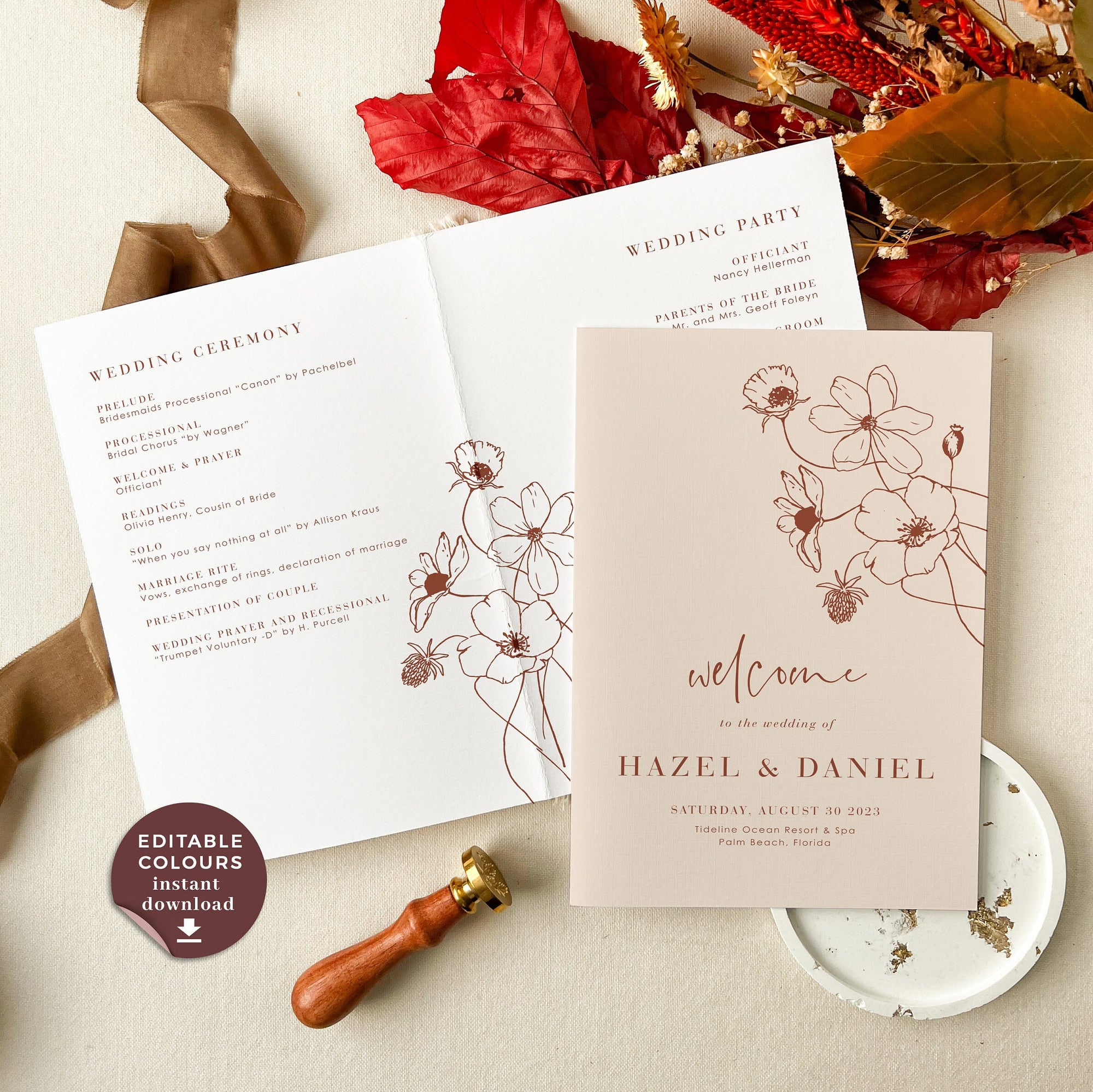 HAZEL Terracotta Wedding Program Template