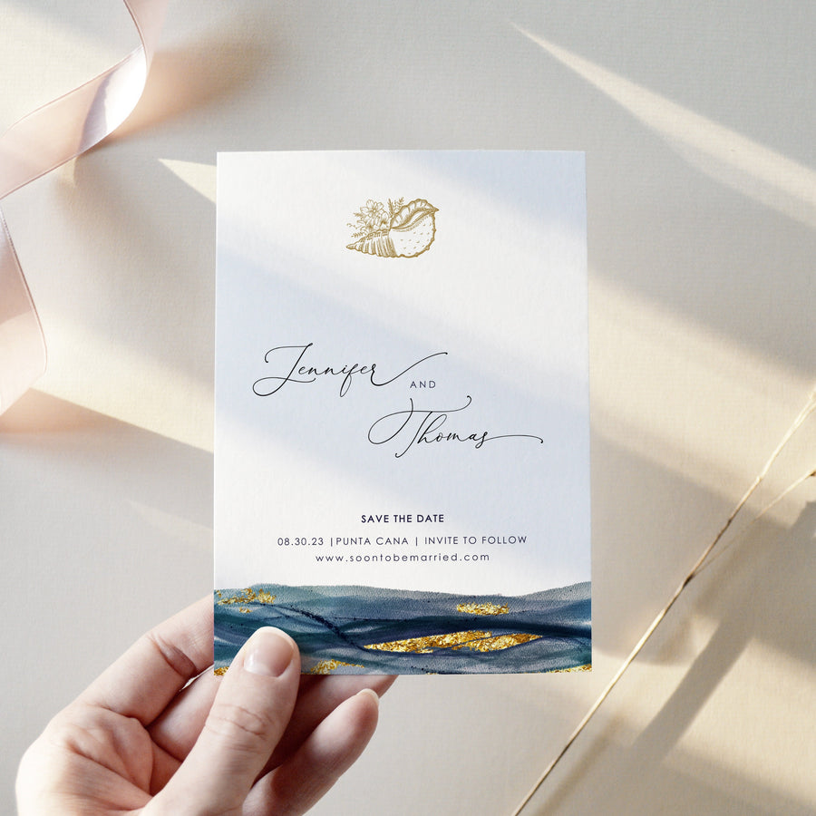 Noa | Navy & Gold Nautical Save the Date Template