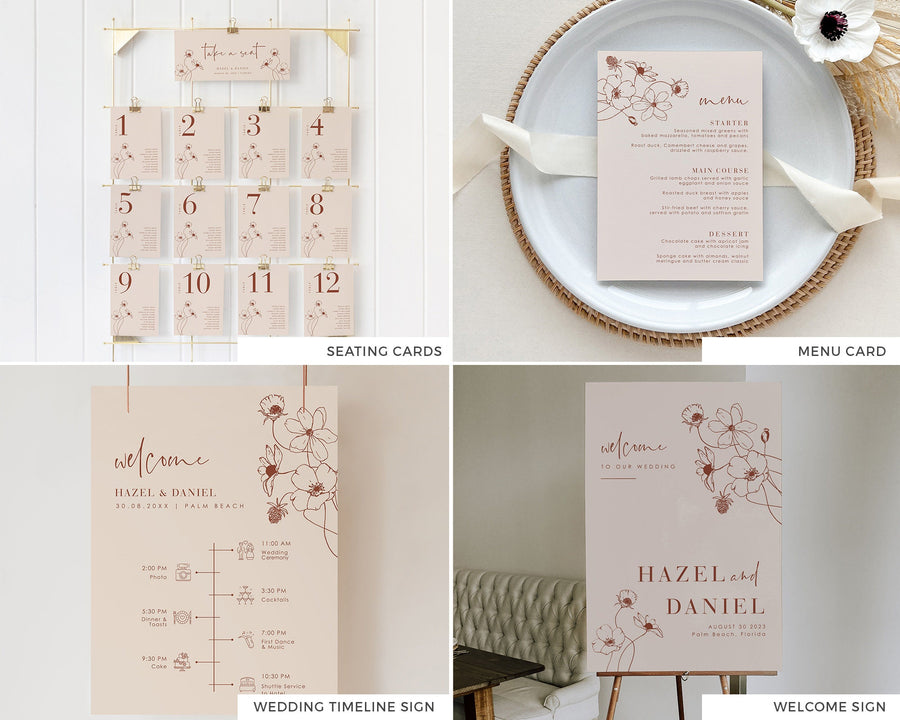 HAZEL Terracotta Wedding Stationery Templates Bundle