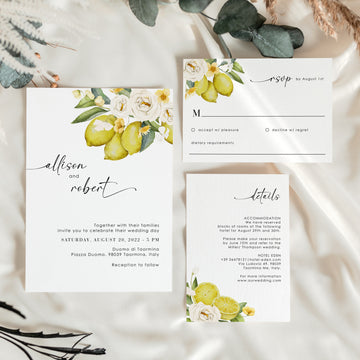 AMELIA Flowers & Lemon Wedding Invitation Suite Template