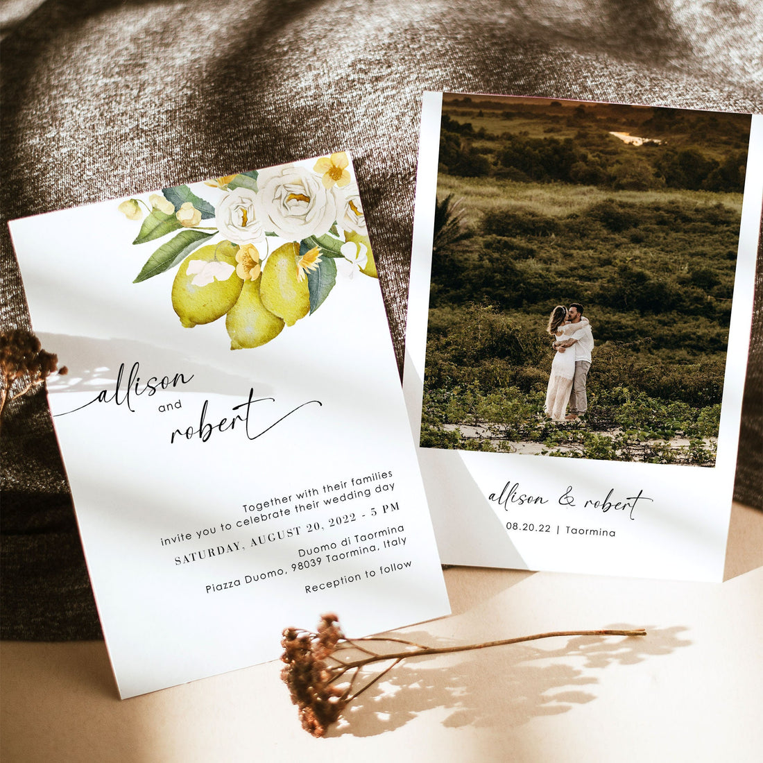 AMELIA Flowers & Lemon Wedding Invitation Suite Template