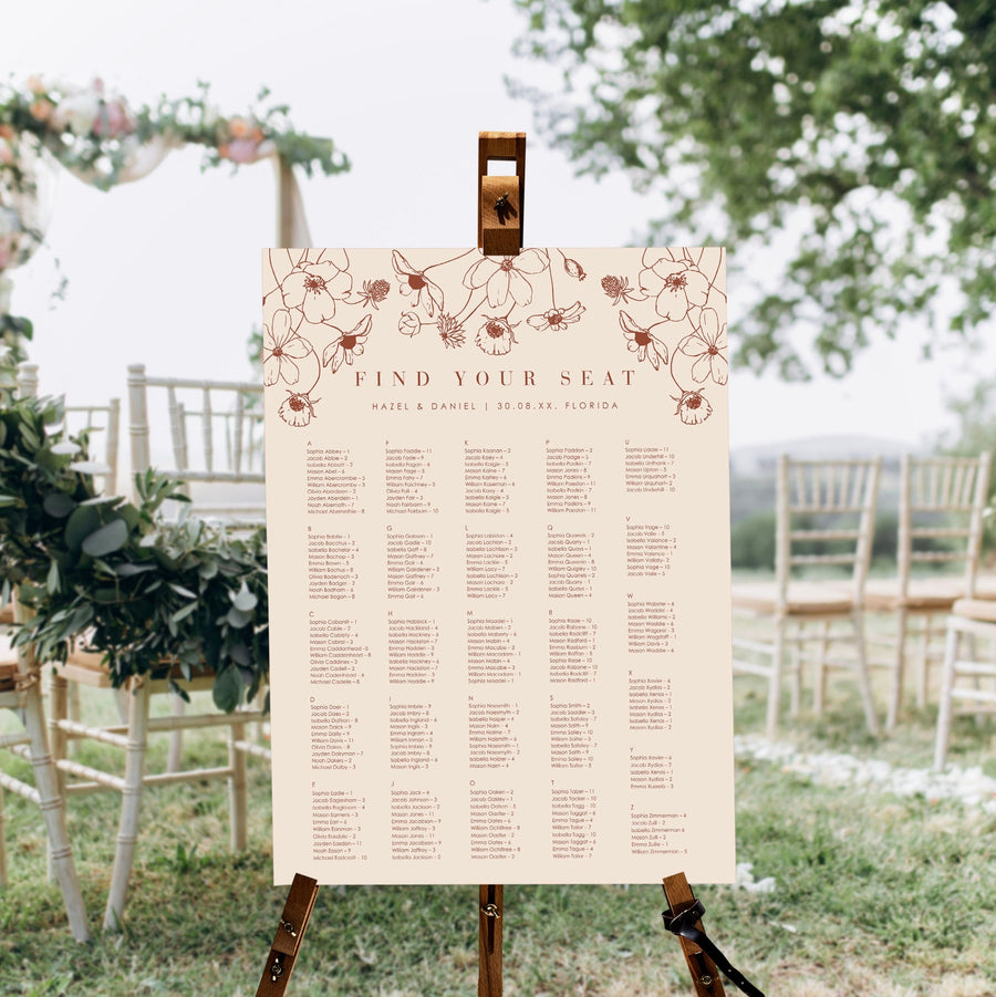 HAZEL Terracotta Wedding Seating Chart Alphabetical