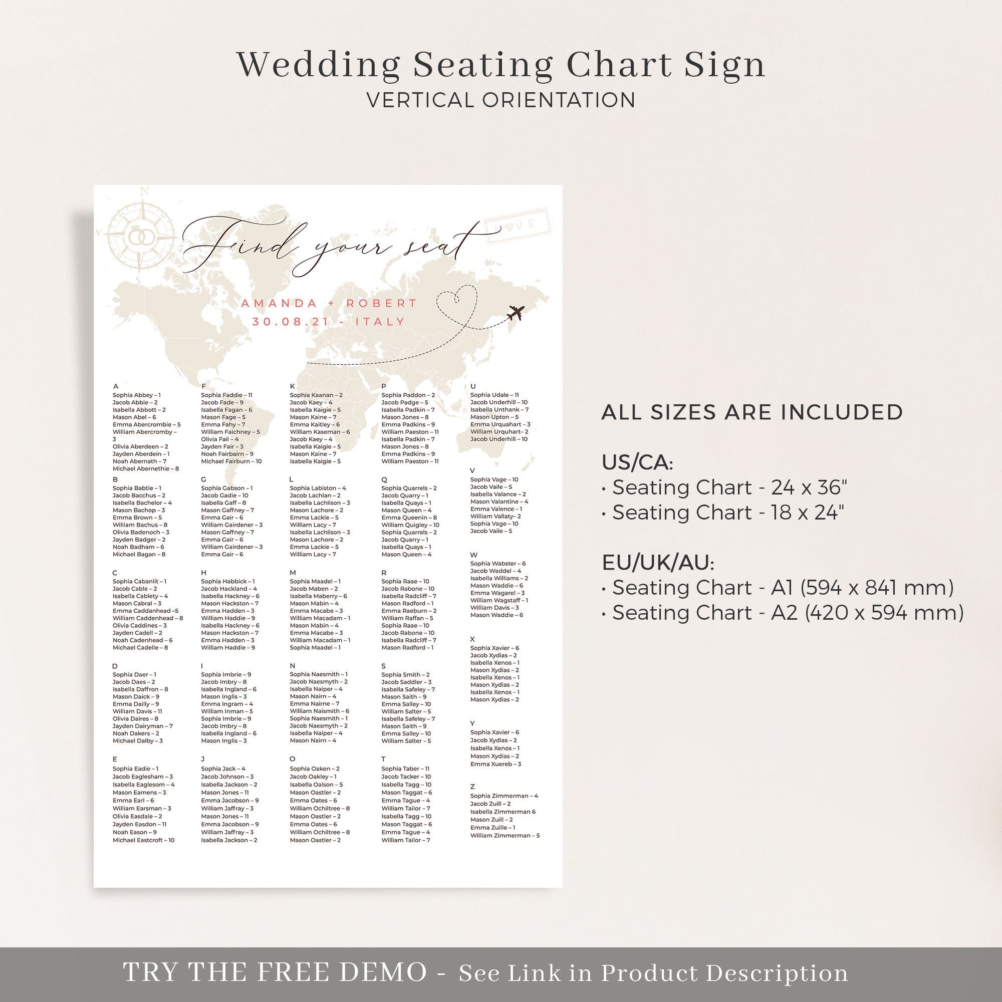 HAZEL Terracotta Wedding Seating Chart Alphabetical