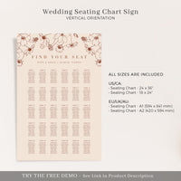 HAZEL Burnt Orange Wedding Seating Chart Printable