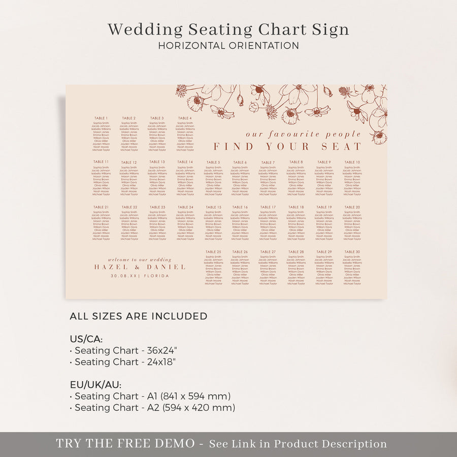 HAZEL | Terracotta Wedding Seating Chart Plan Template