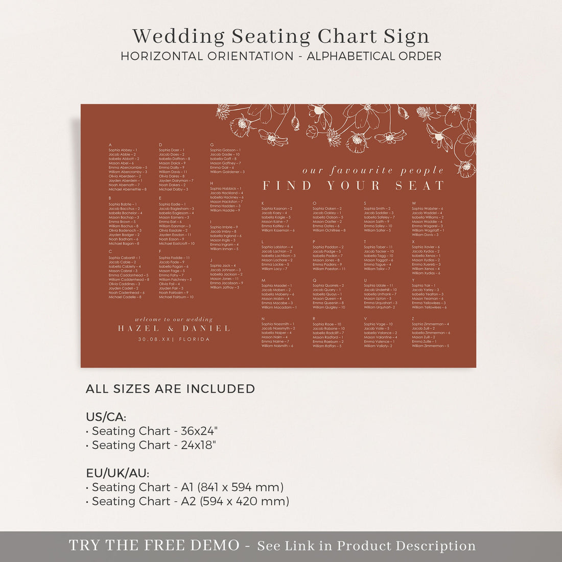 HAZEL | Alphabetical Wedding Seating Chart Template