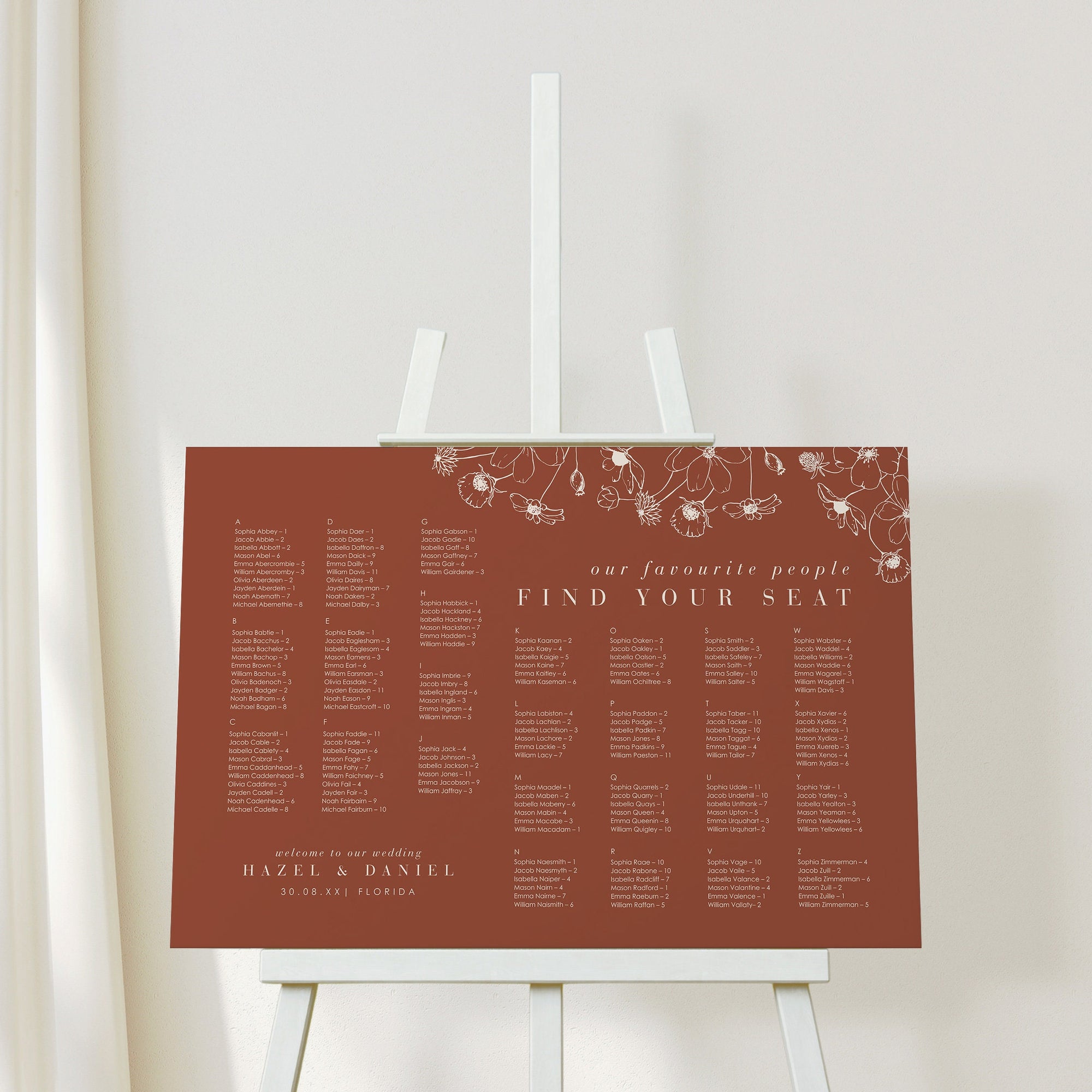 HAZEL | Alphabetical Wedding Seating Chart Template