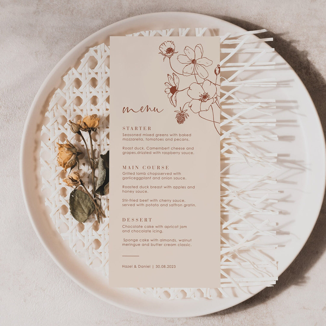 HAZEL Printable Menu Template For Wedding Hazel printable menu template for wedding