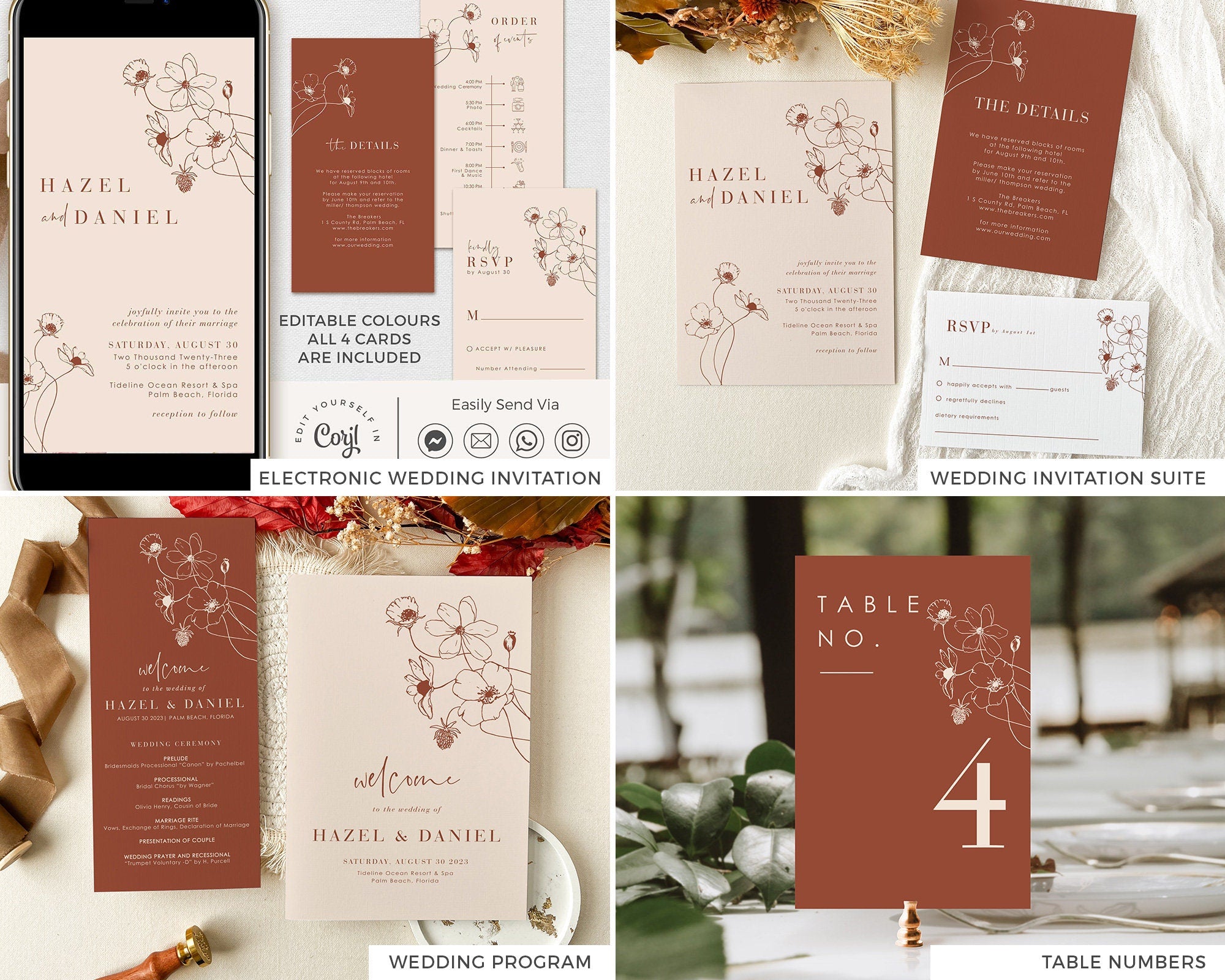HAZEL Terracotta Wedding Stationery Templates Bundle