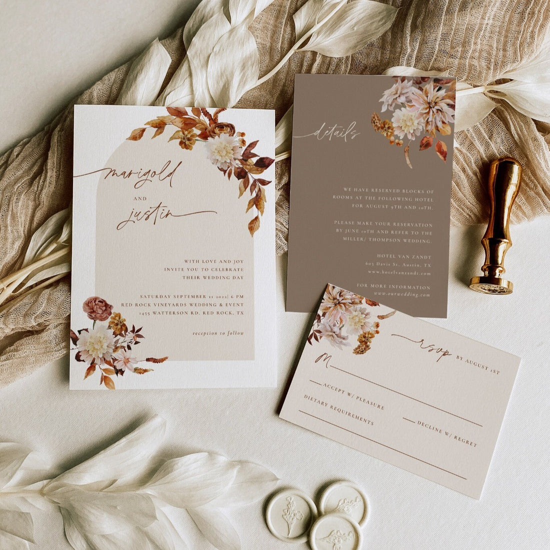 MARIGOLD Boho Wedding Invitation Template Suite