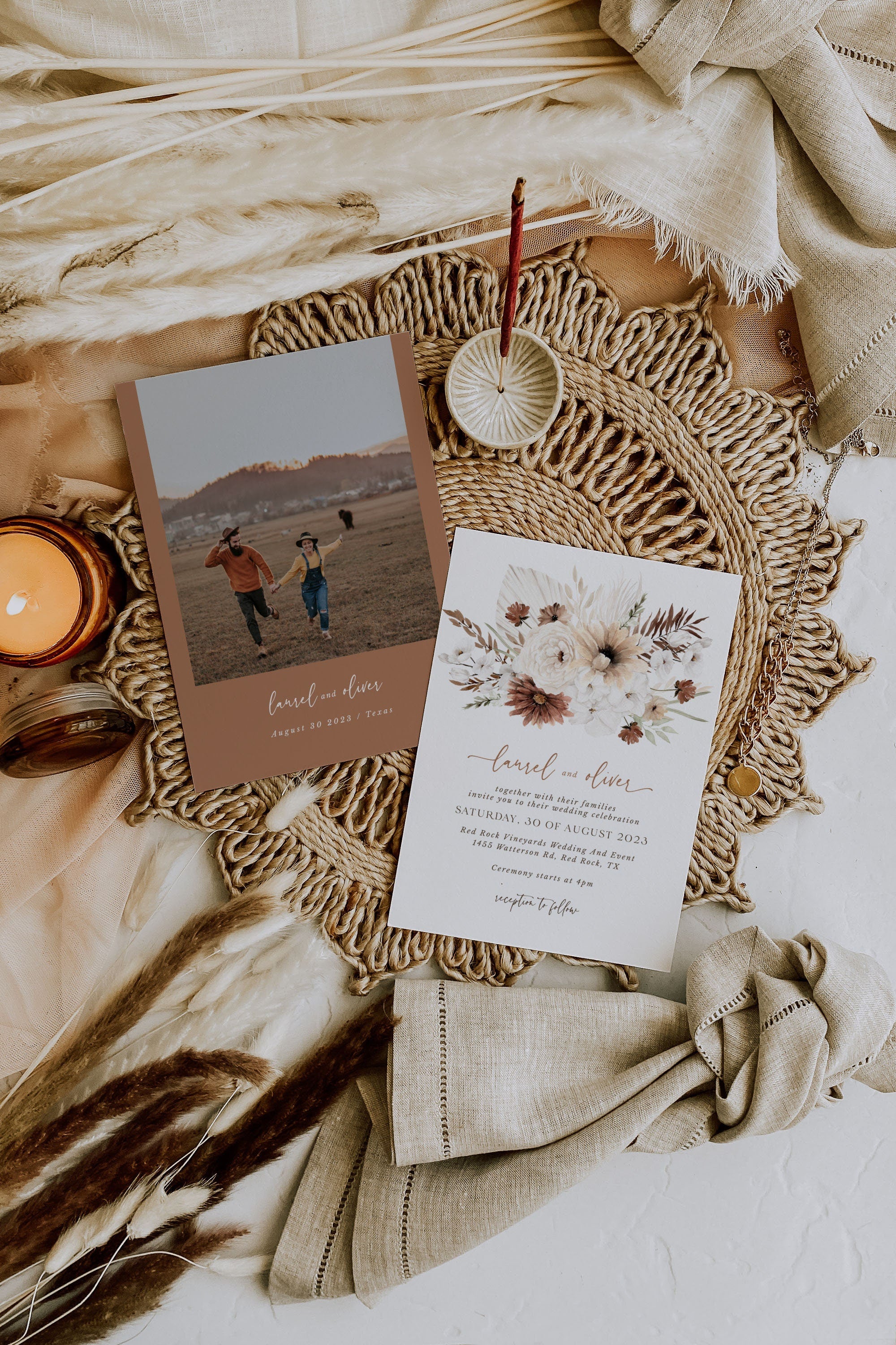 LAUREL Boho Save the Date Template with Photo