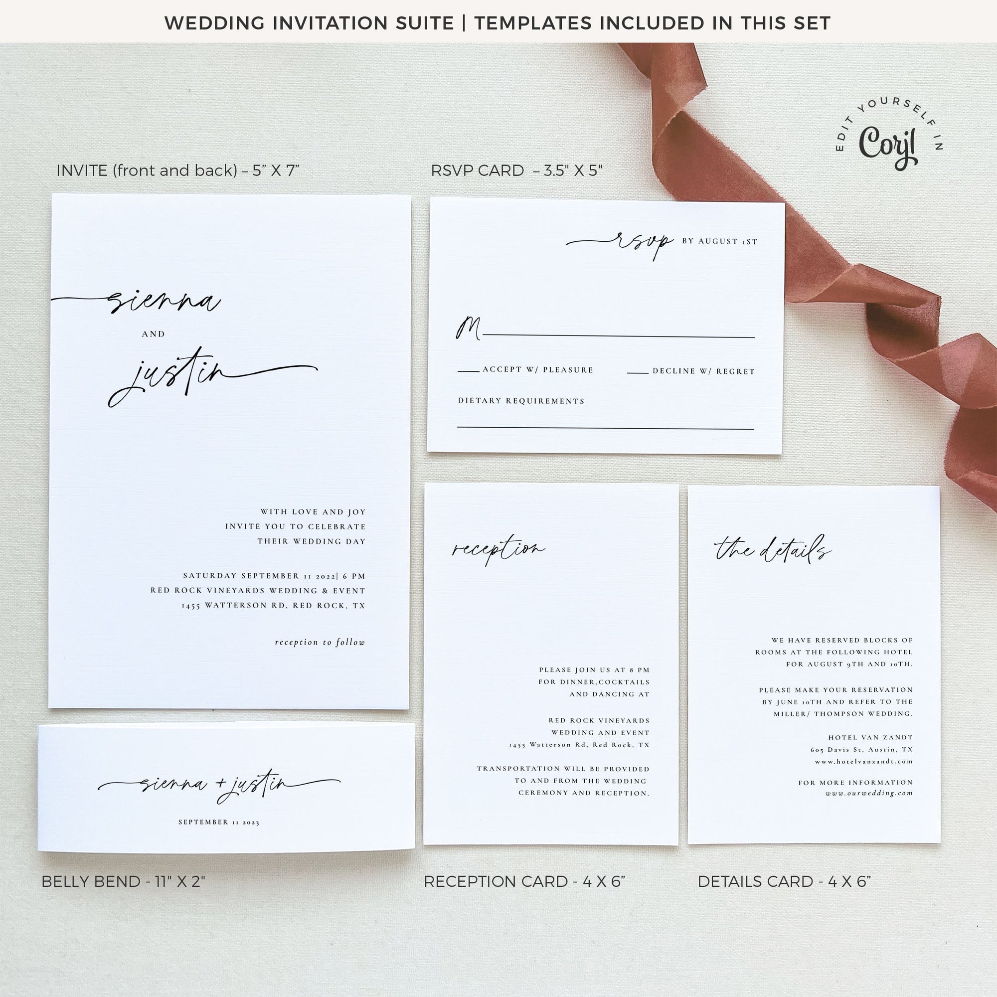 LAURA | Modern Boho Wedding Invitation Suite Template