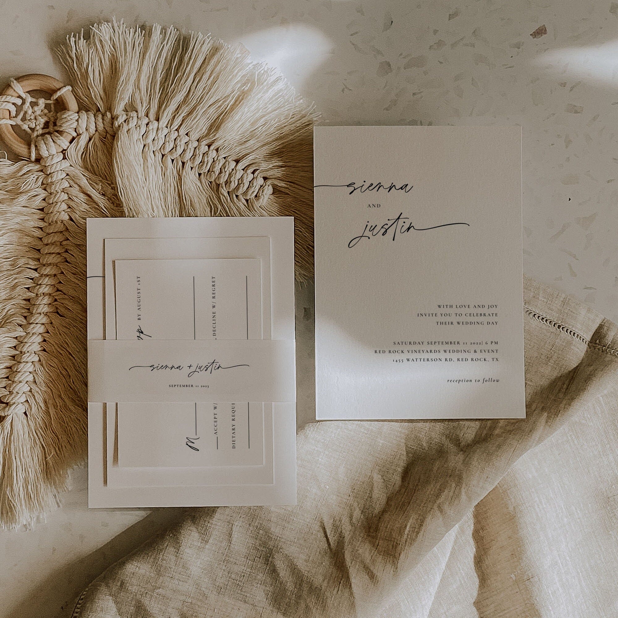 LAURA | Modern Boho Wedding Invitation Suite Template