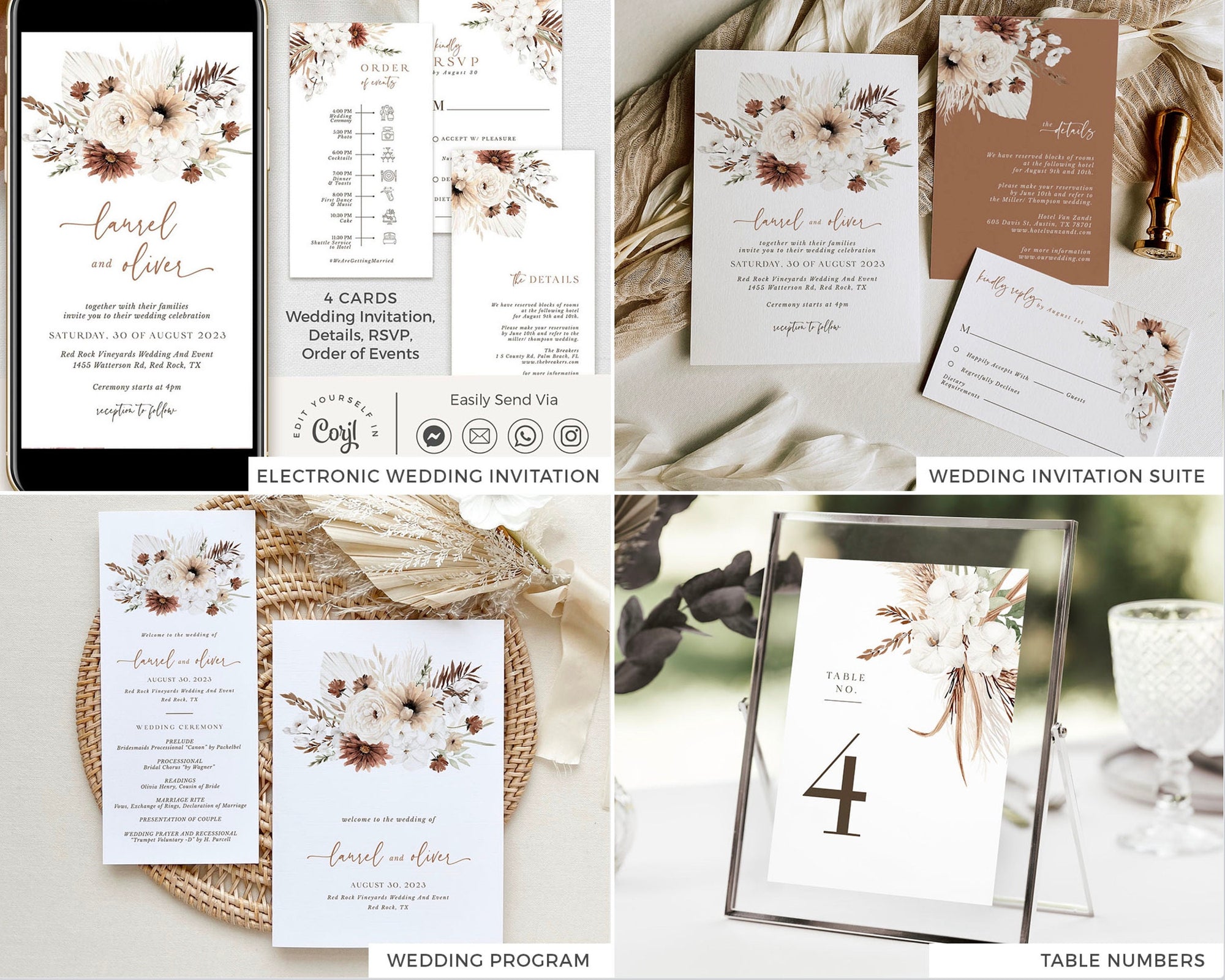 LAUREL Boho Wedding Stationery Template Bundle