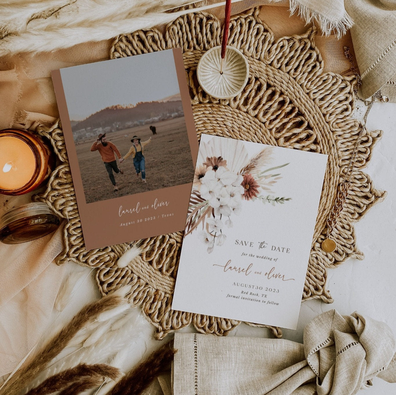 LAUREL Boho Save the Date Template with Photo