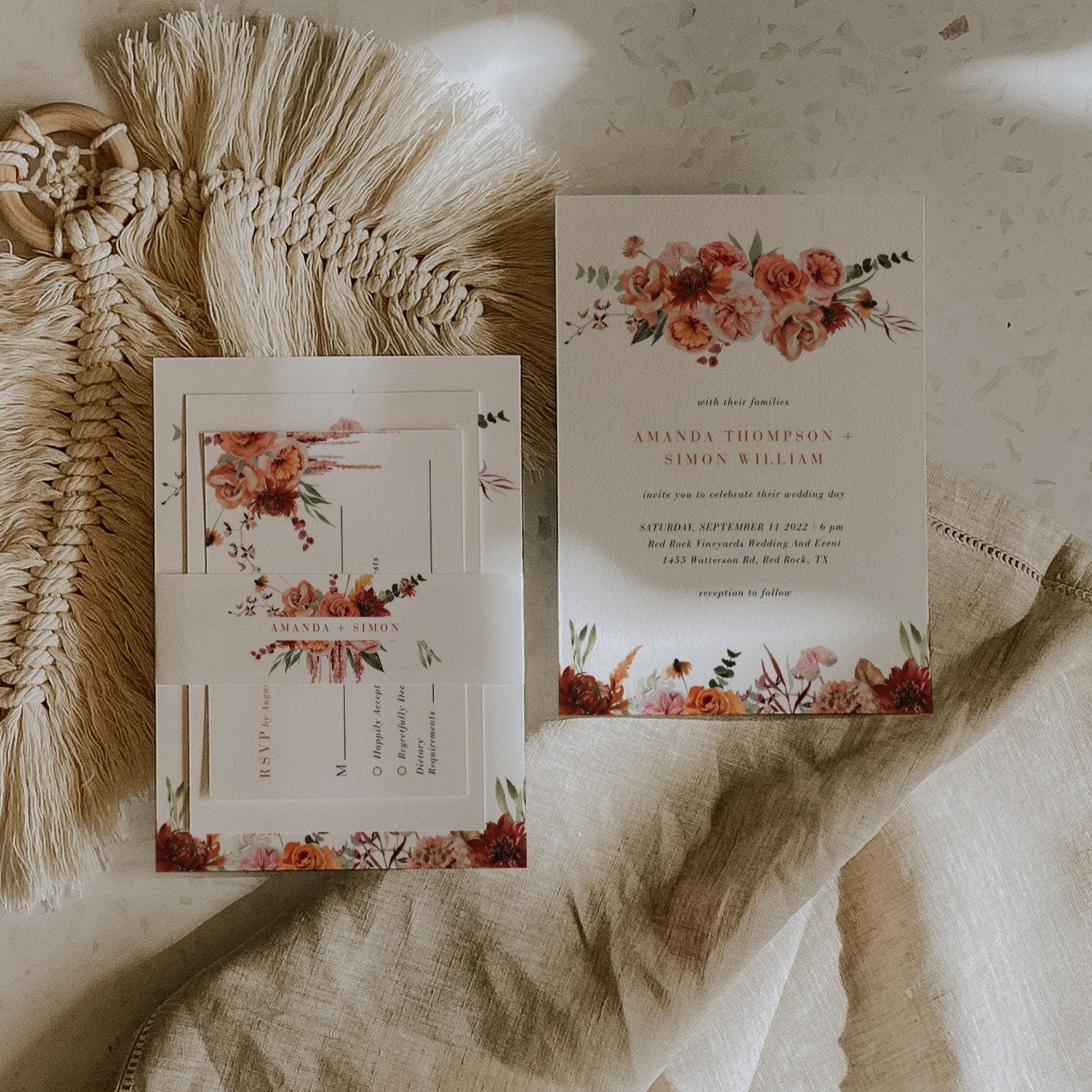 Boho Invitation Template Wedding Invitation Card Template Yellow Rose