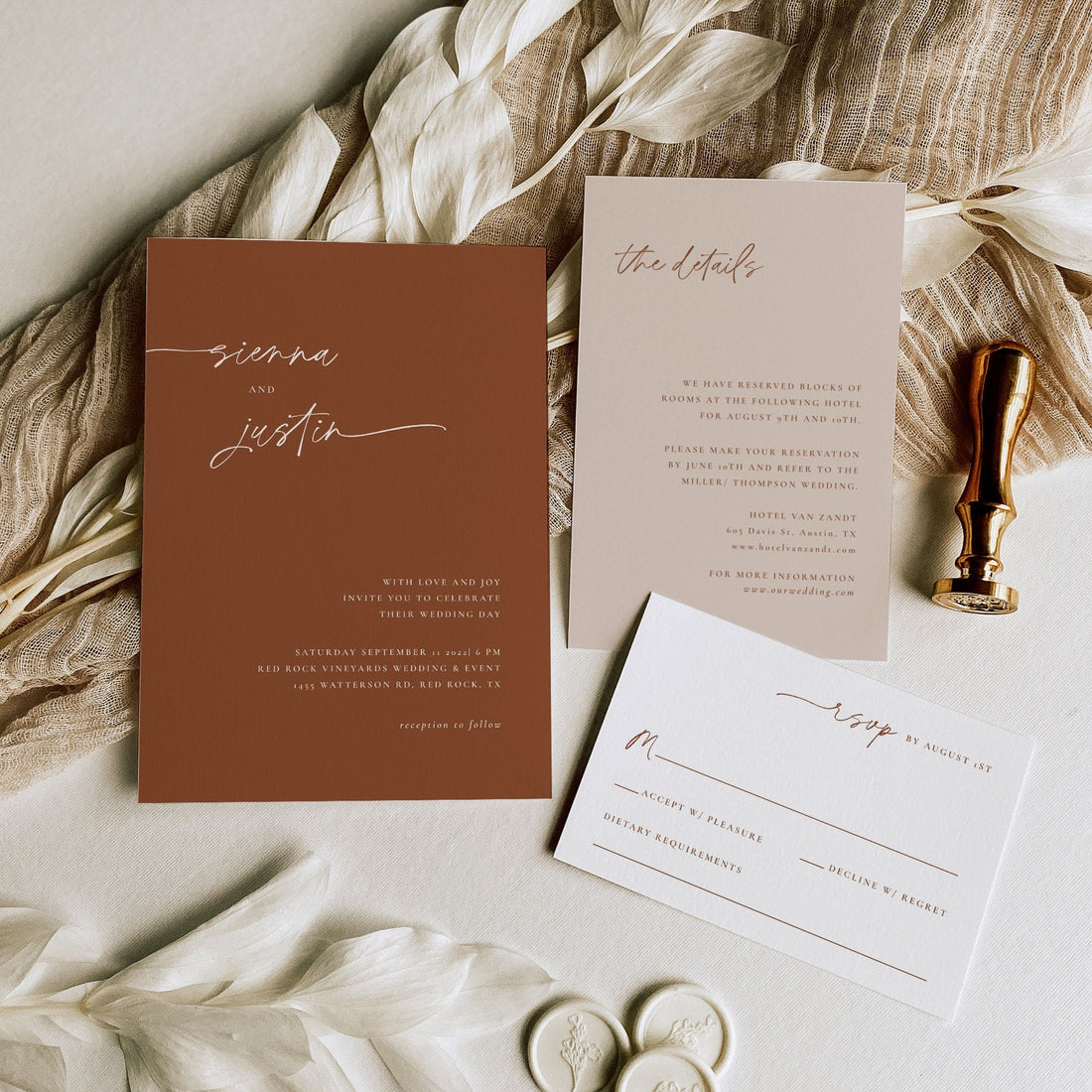 SIENNA Terracotta Wedding Invitation Set Template