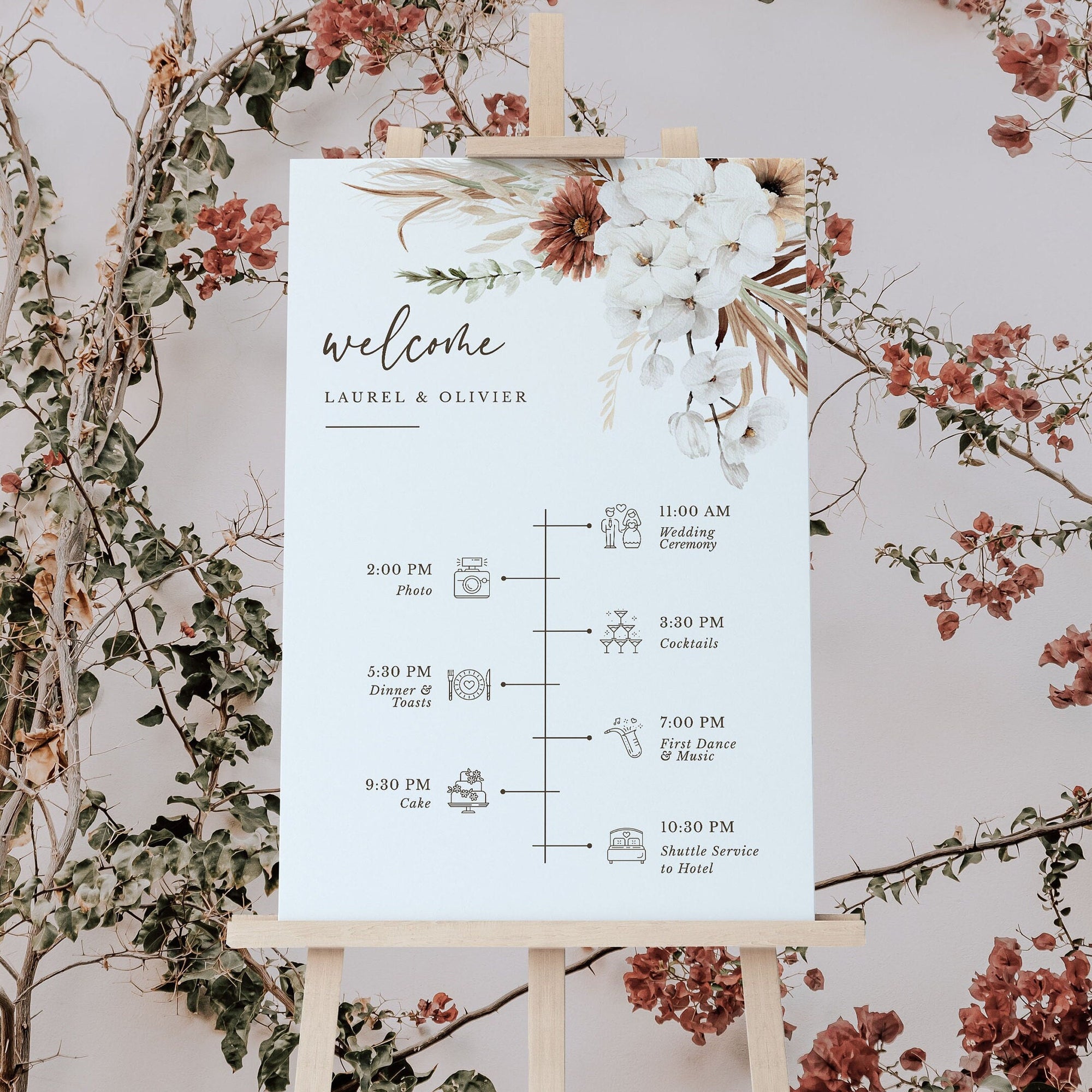 LAUREL Boho Wedding Order of Events Sign Printable