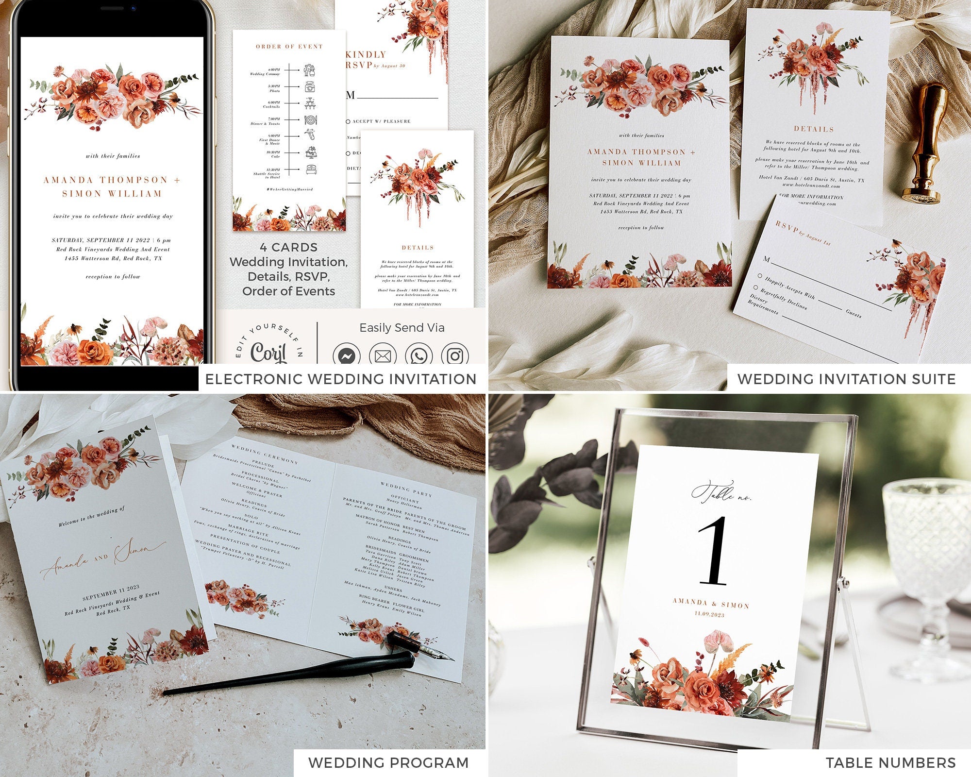 SCARLETT Boho Wedding Stationery Template Bundle
