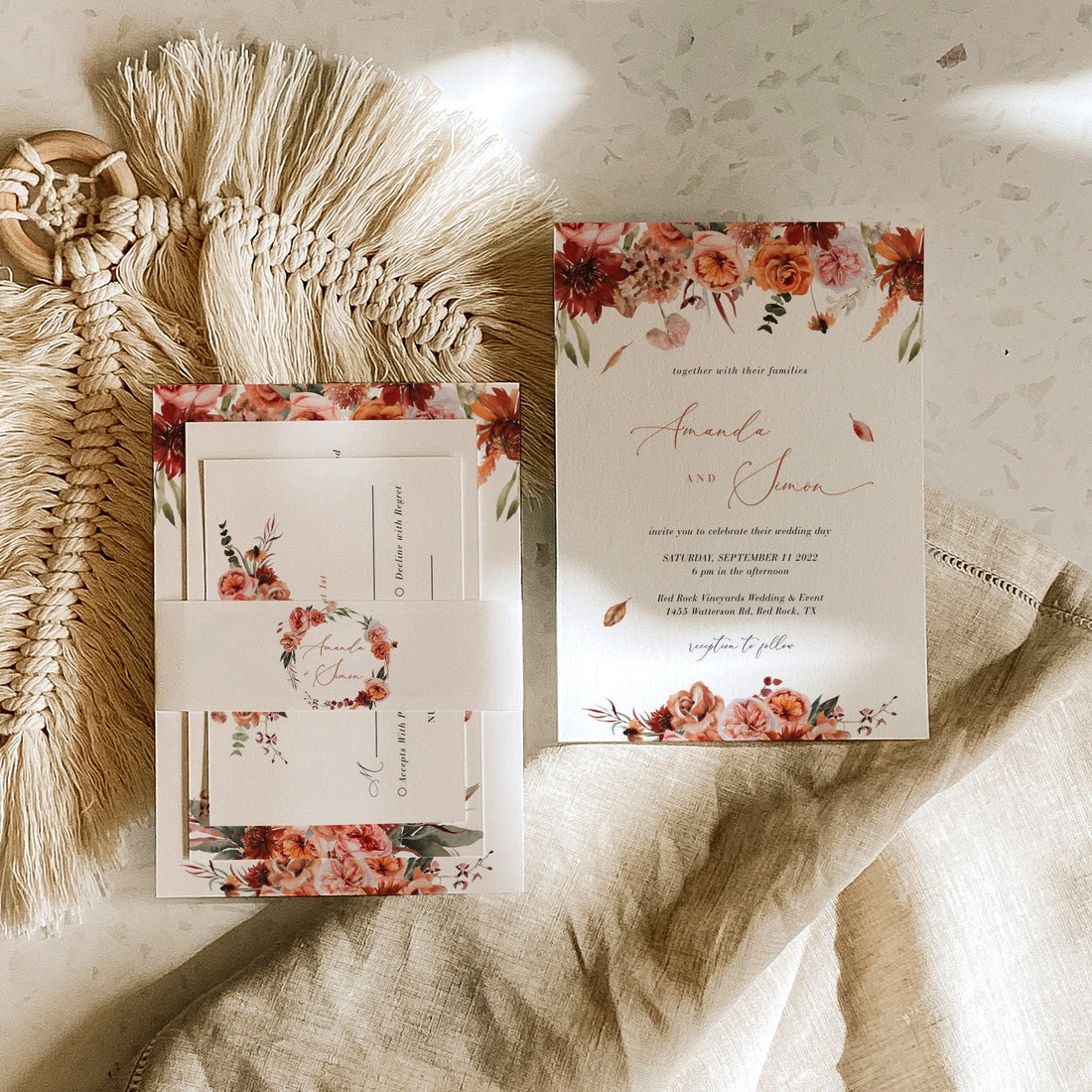 SCARLETT Boho Style Wedding Invitation Set Template