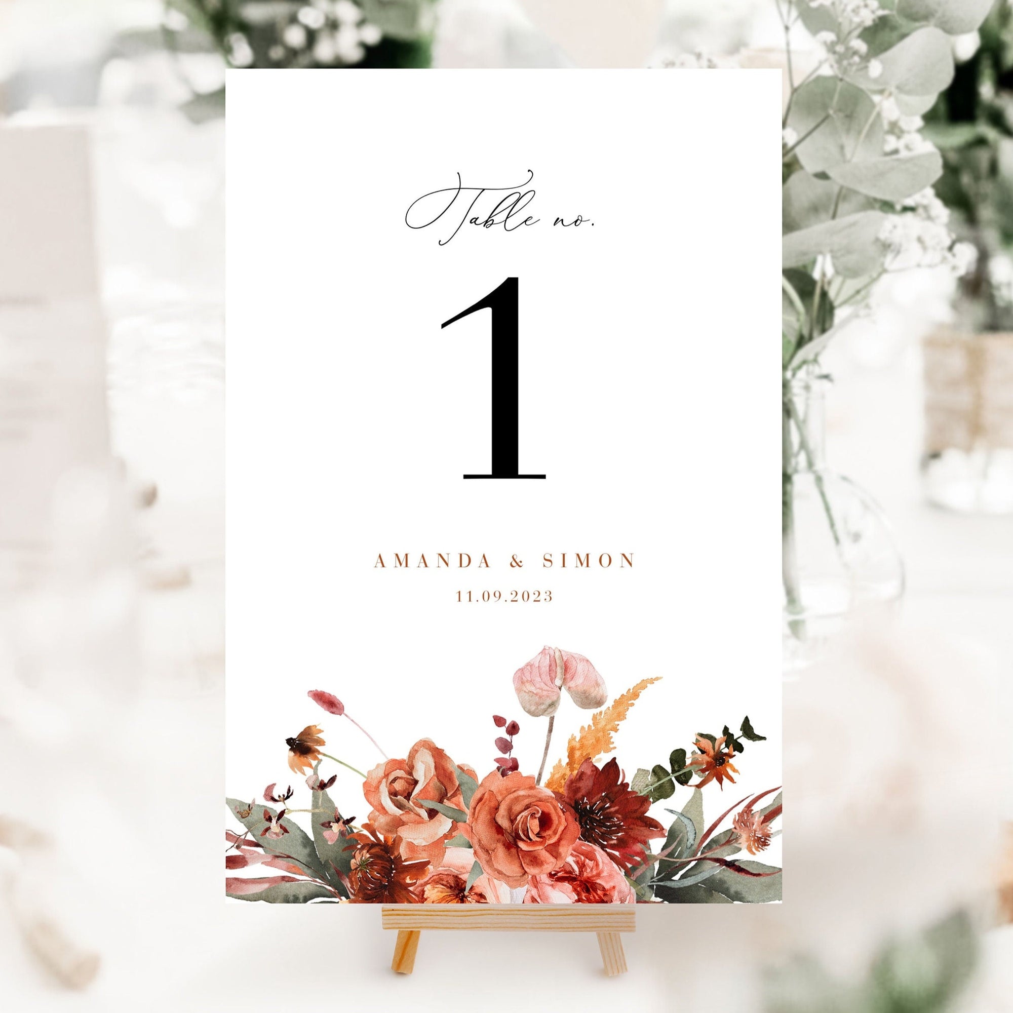SCARLETT Boho Wedding Table Numbers Template