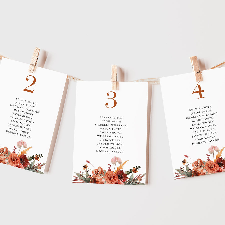 SCARLETT Boho Seating Chart Cards for Wedding Template