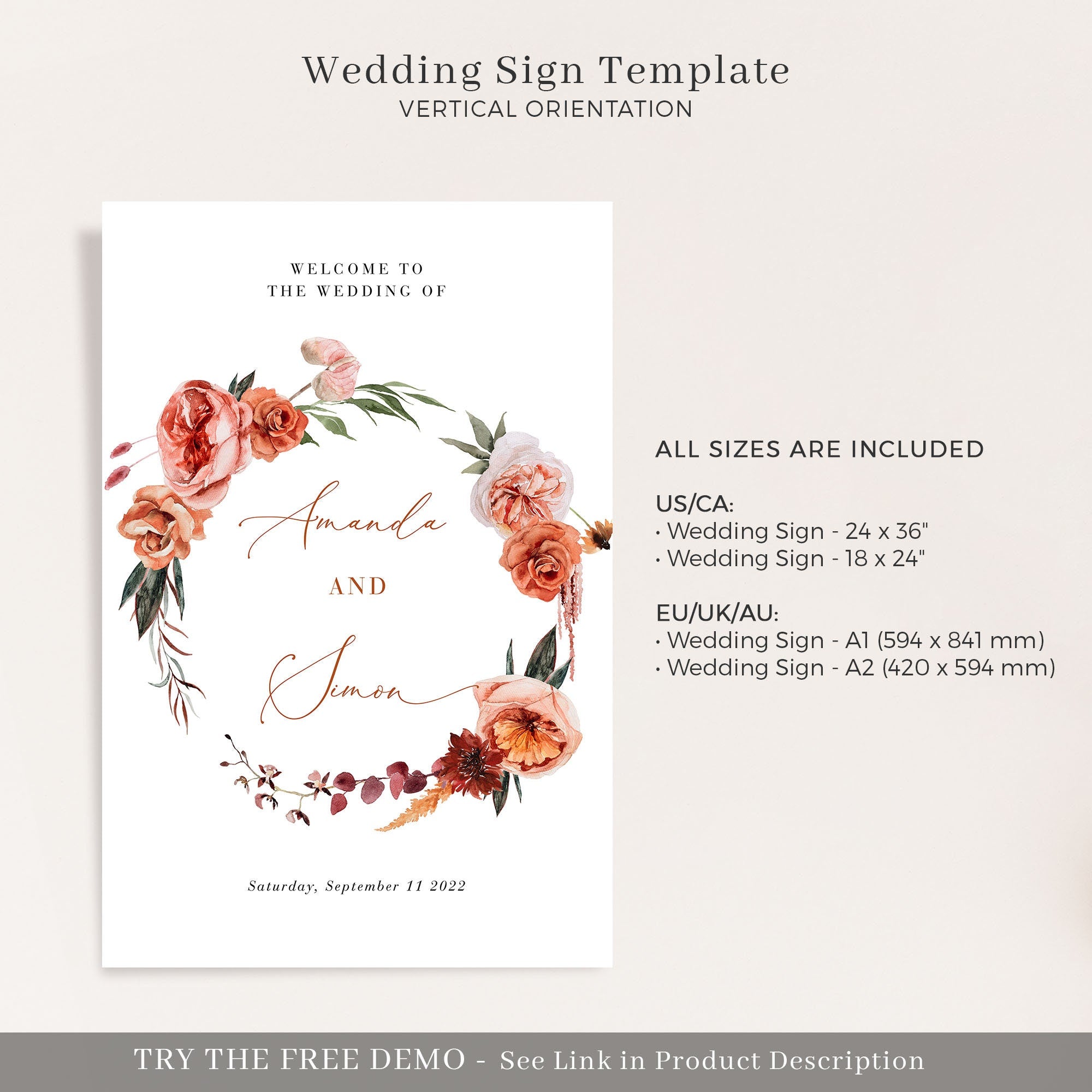 SCARLETT Boho Wedding Welcome Sign Template – Creative Things Studio