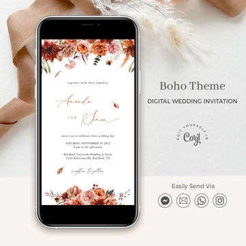 SCARLETT Boho Style Wedding Invitation Digital