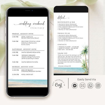 Beach Wedding Itinerary Template Digital Card
