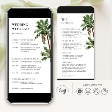 Tropical Wedding Itinerary Template Digital Card