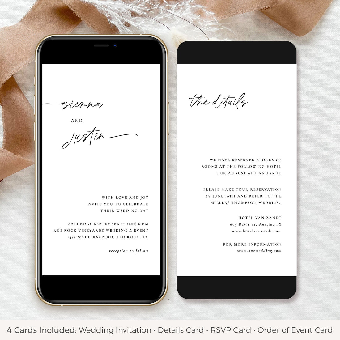 LAURA Modern Wedding Invitation Black and White Digital