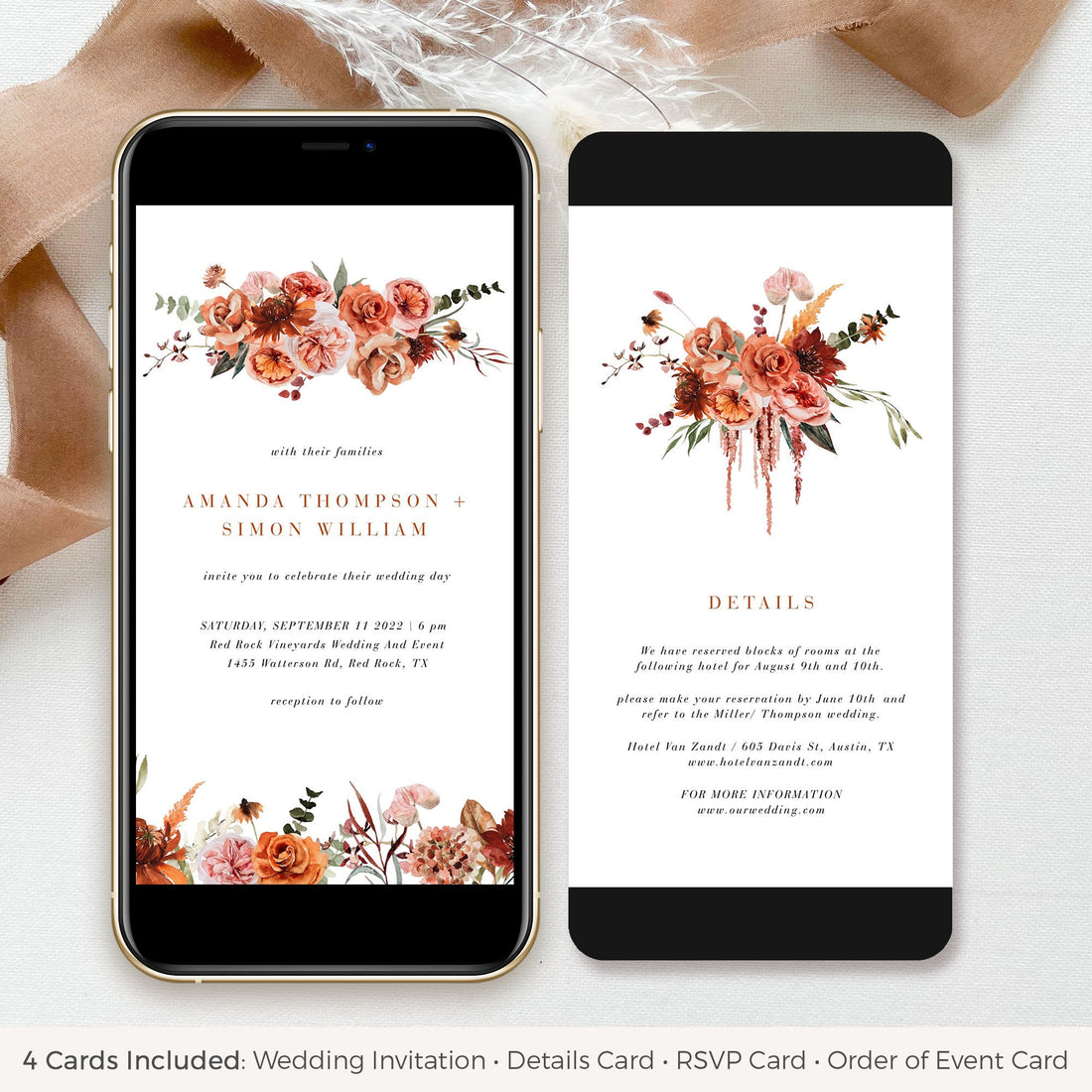 SCARLETT Boho Wedding Invitation Template Set Digital