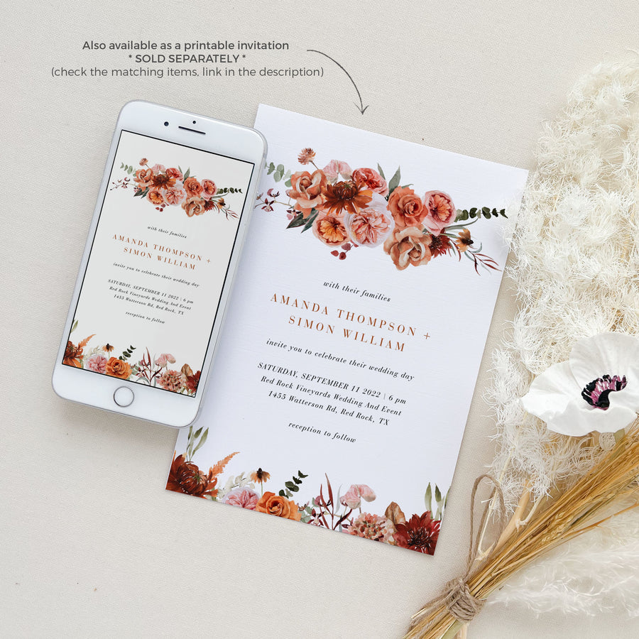 SCARLETT Boho Wedding Invitation Template Set Digital