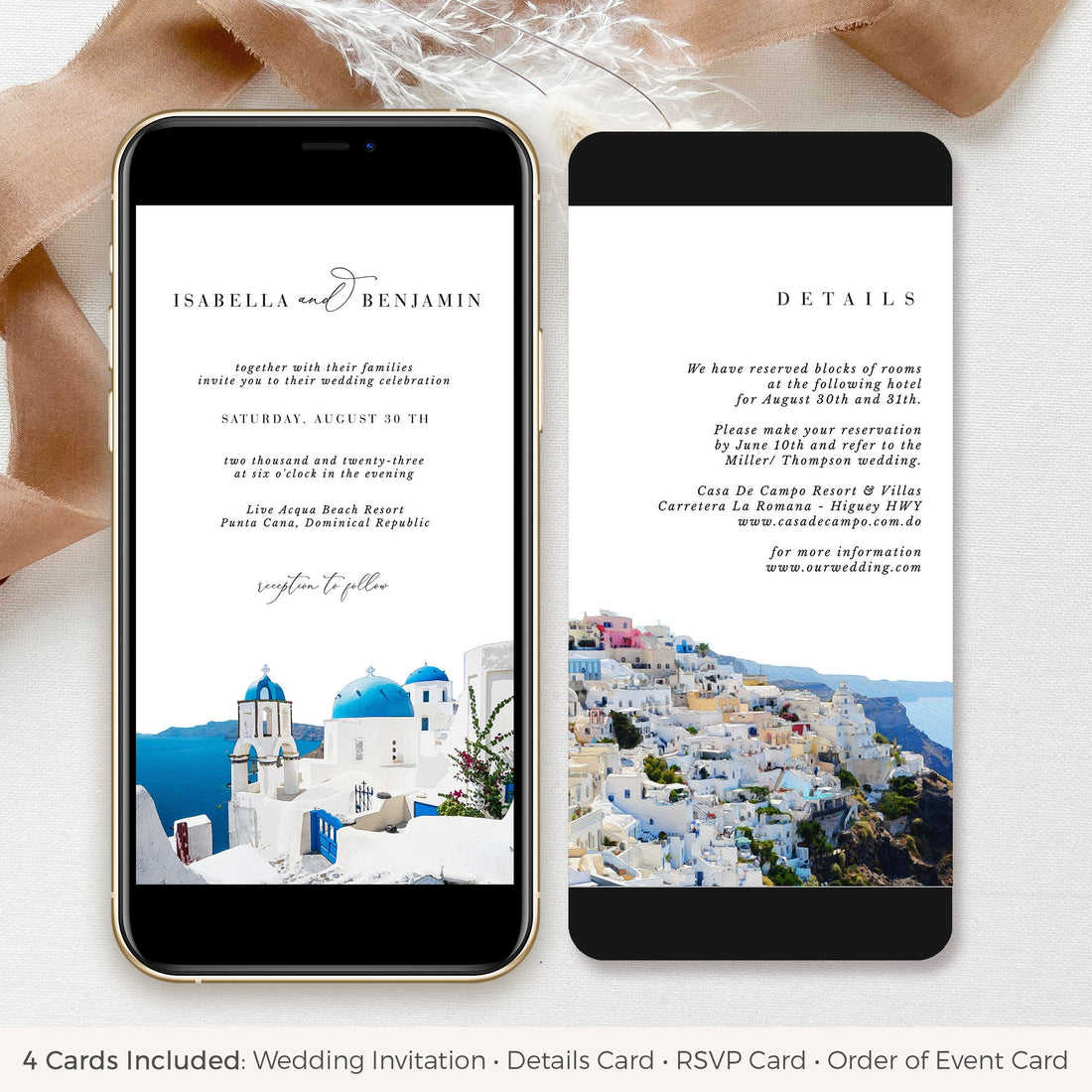 SANTORINI Wedding Invite Set Digital Card
