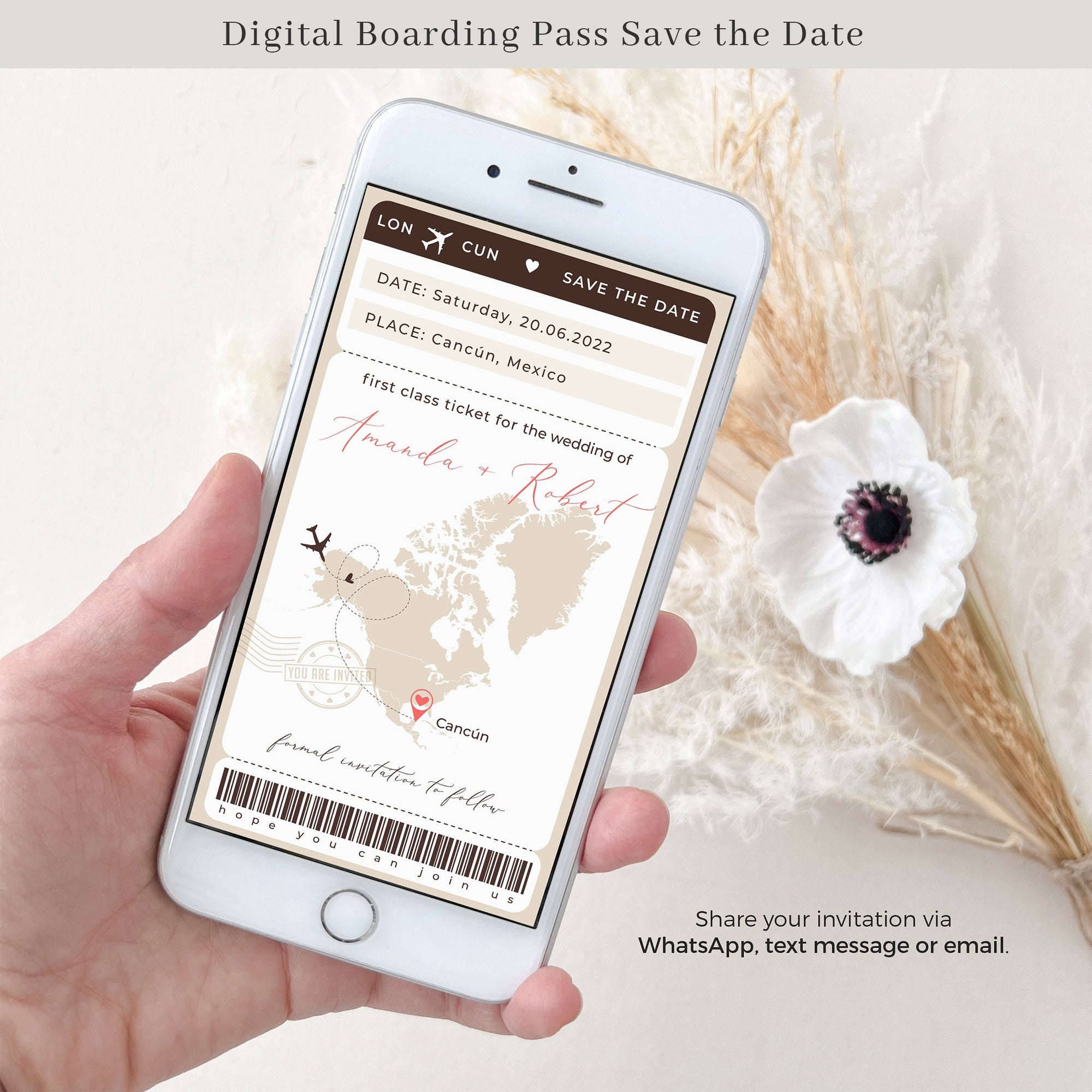 SOFIA Digital Boarding Pass Save the Date & Passport Wedding Invitation Bundle