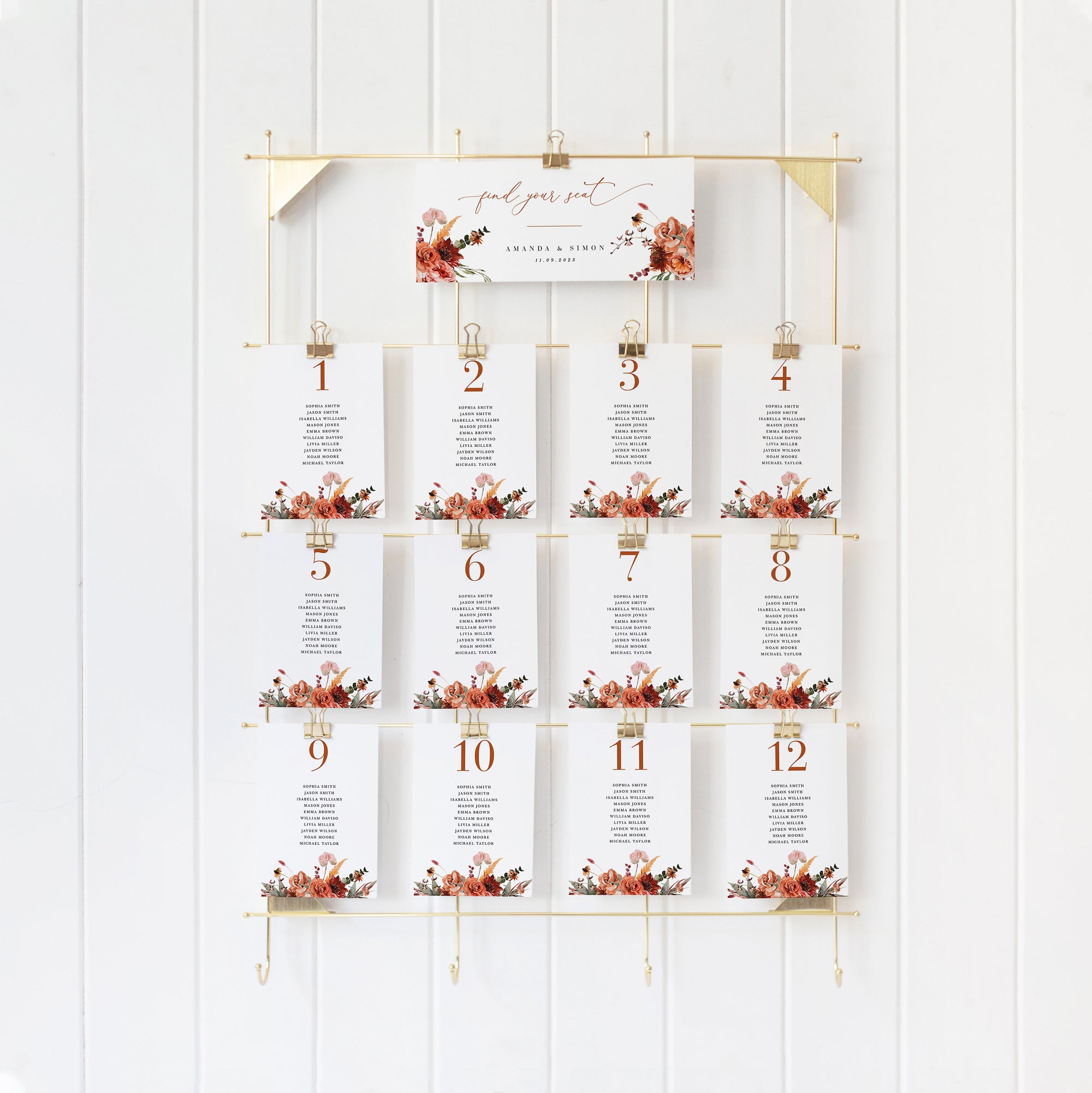 SCARLETT Boho Seating Chart Cards for Wedding Template