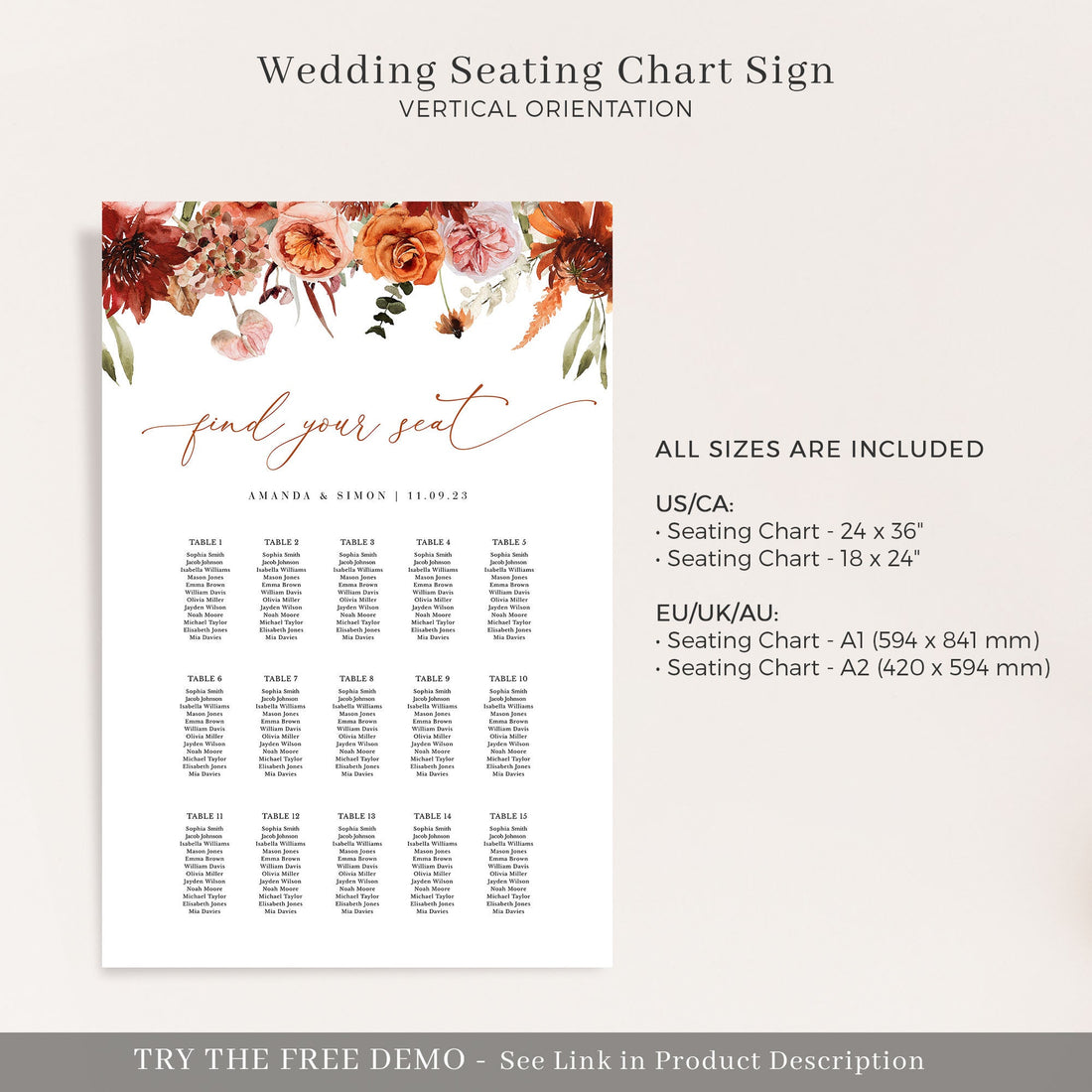 SCARLETT Boho Seating Chart Wedding Template