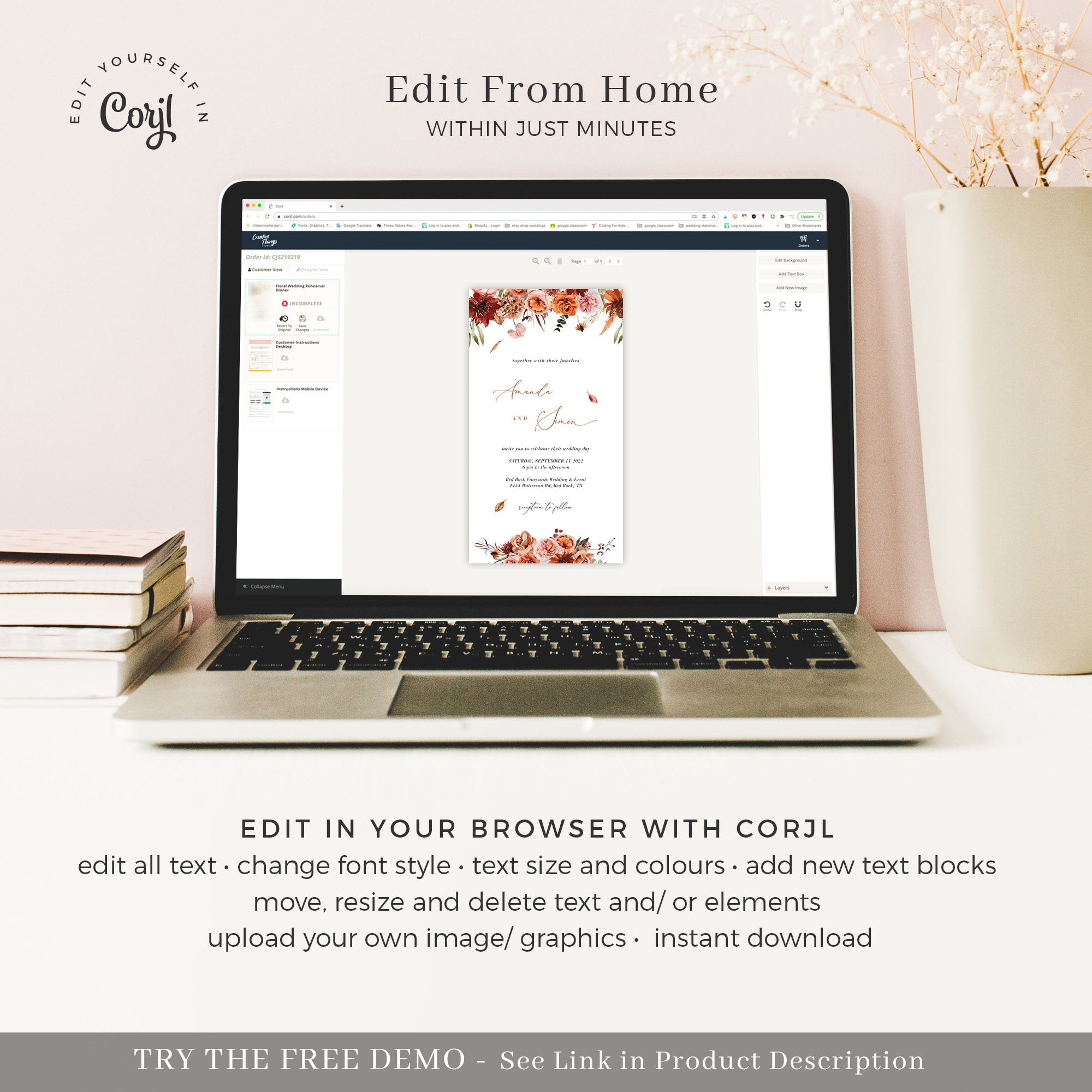 SCARLETT Boho Style Wedding Invitation Digital