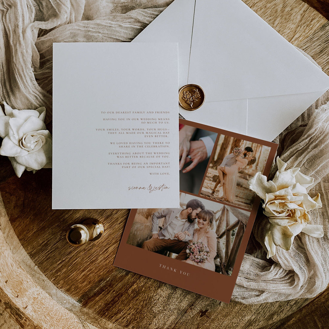 SIENNA Terracotta Wedding Thank You Cards with Photo