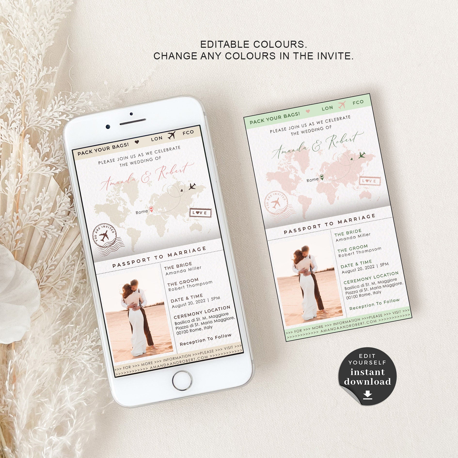 SOFIA Digital Boarding Pass Save the Date &amp; Passport Wedding Invitation Bundle