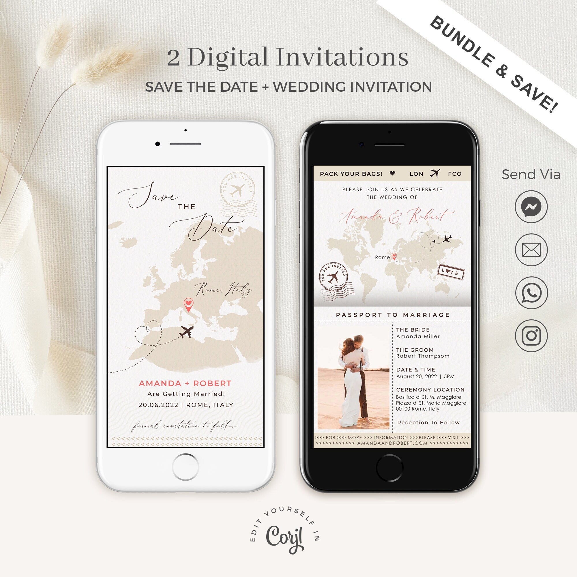 SOFIA Destination Wedding Save the Date & Passport Wedding Invite Bundle