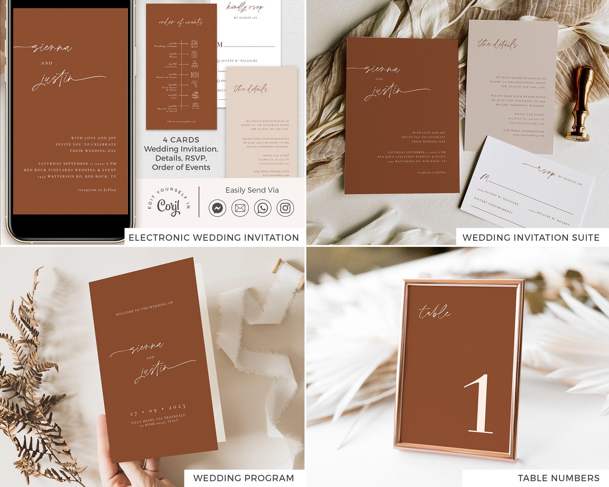 SIENNA Terracotta Wedding Printable Stationery Template Bundle