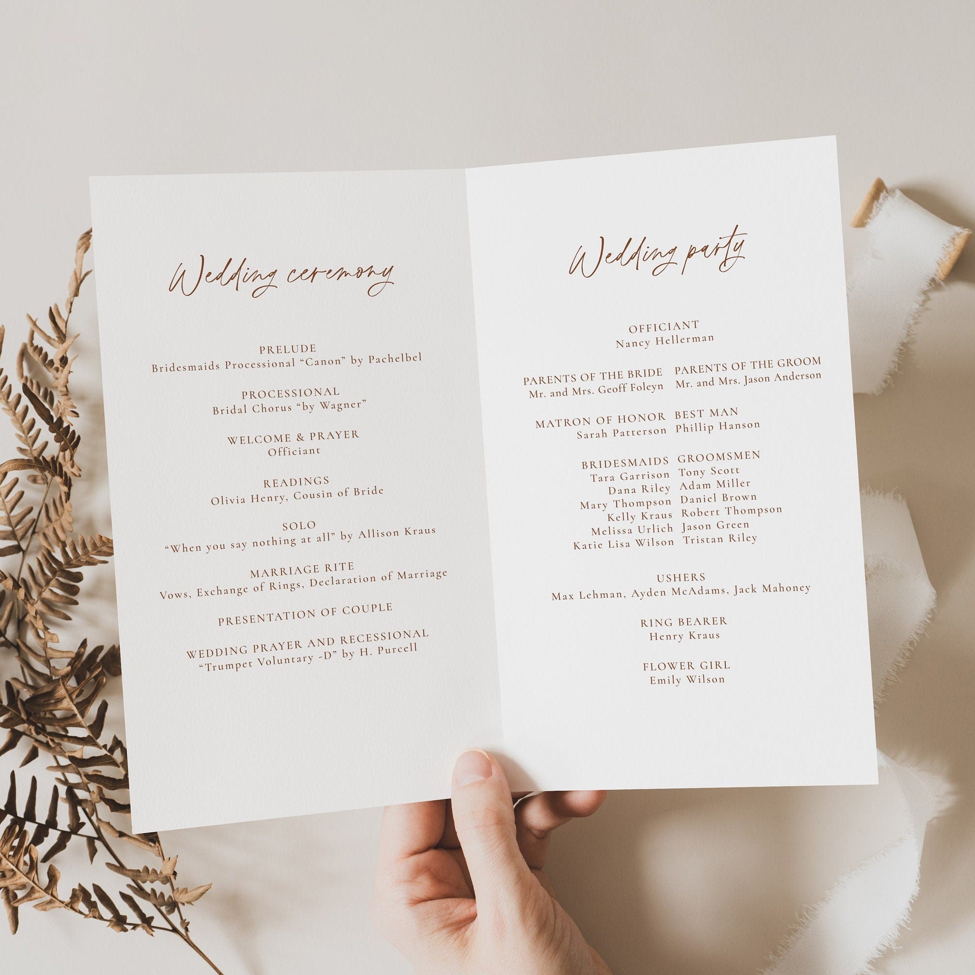 SIENNA Terracotta Wedding Program Template