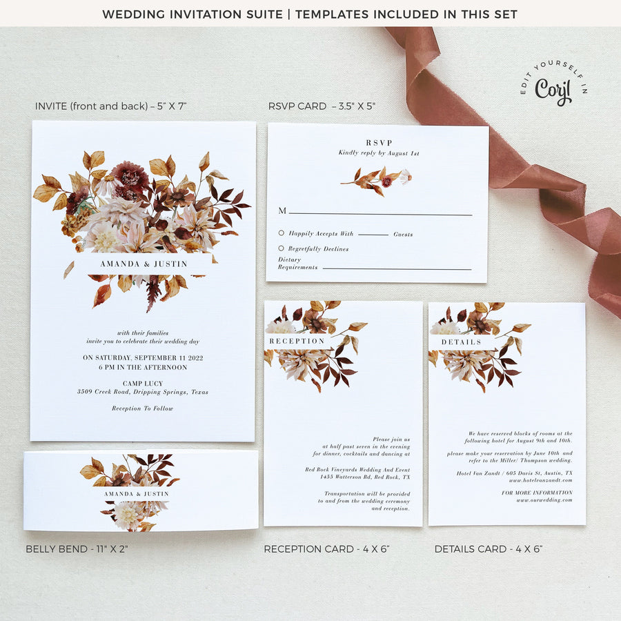 MARIGOLD Autumn Wedding Invite Template Set