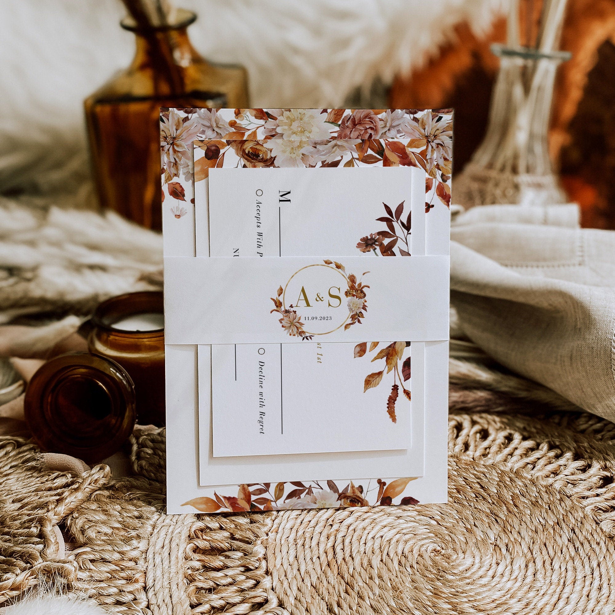 MARIGOLD Fall Wedding Invitation with Rsvp Template Set
