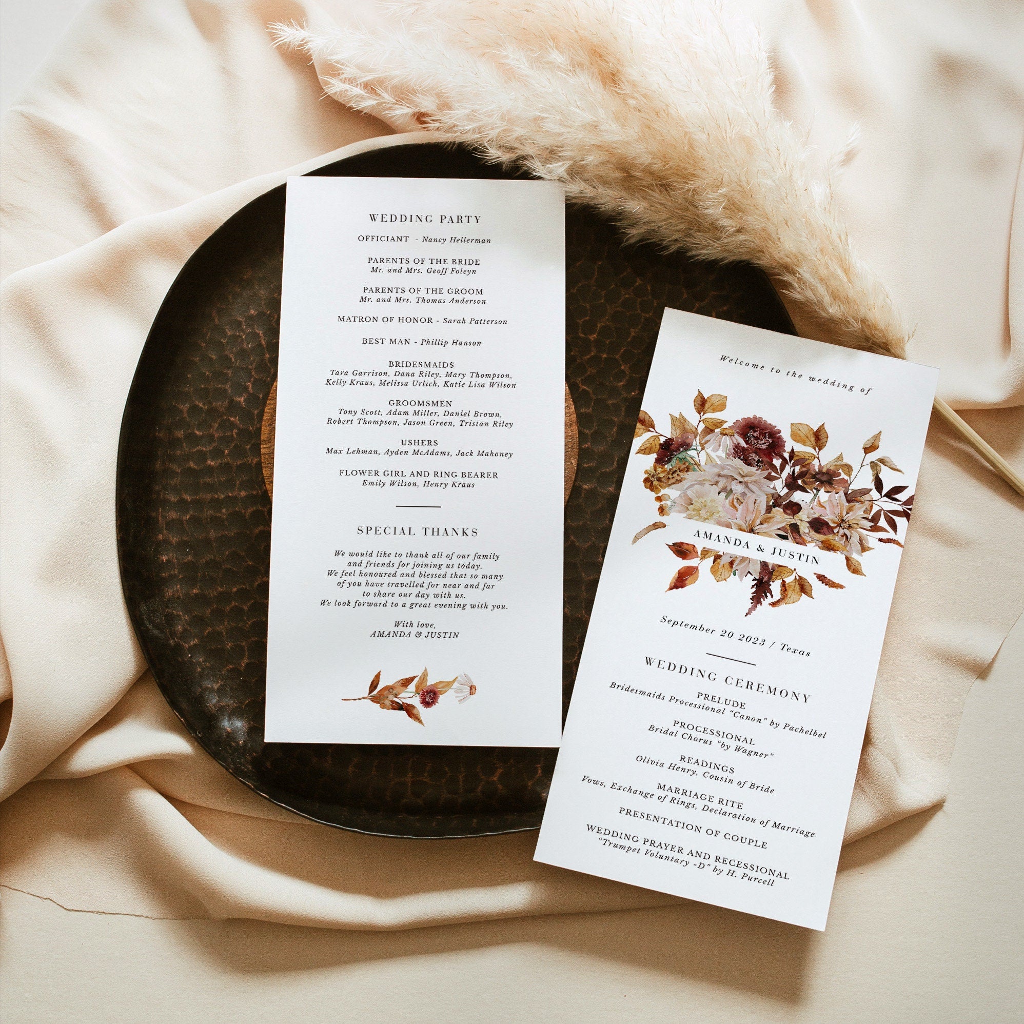 MARIGOLD Fall Wedding Program Template Bifold