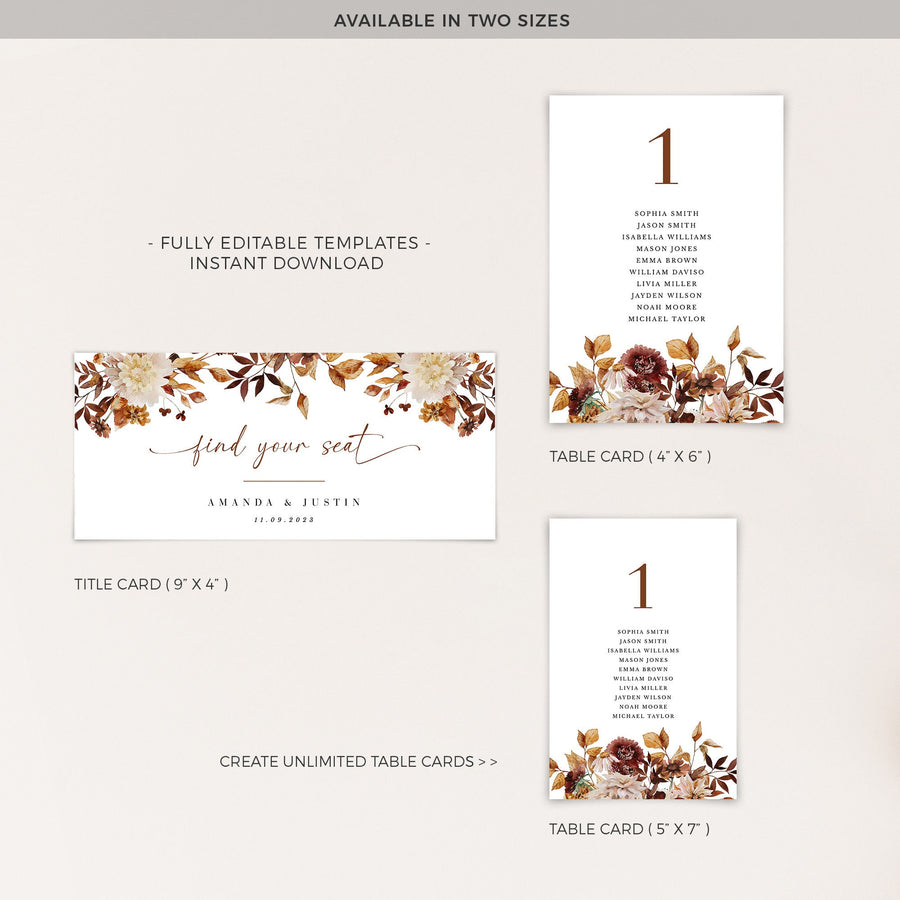 MARIGOLD Fall Seating Chart Cards Template
