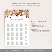 MARIGOLD alphabetical wedding seating chart template