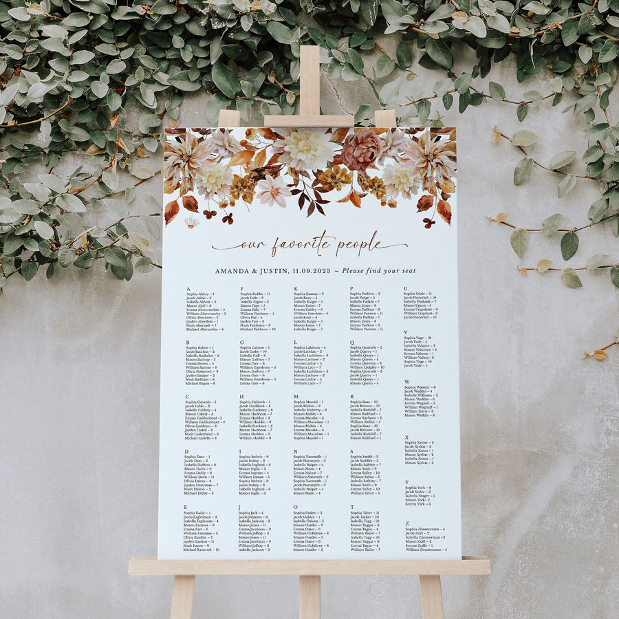 MARIGOLD alphabetical wedding seating chart template