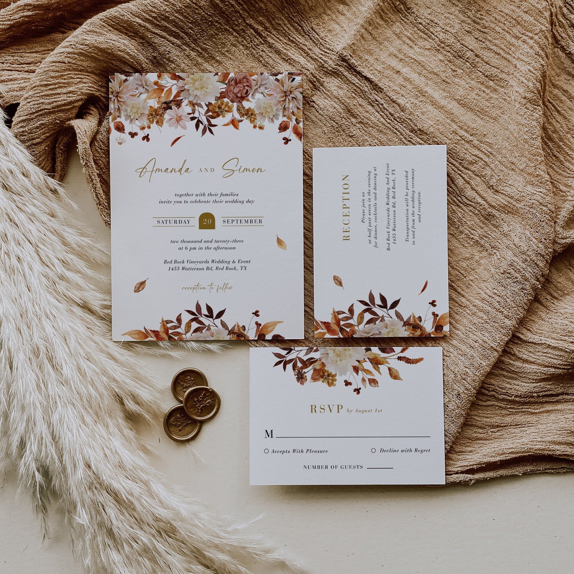 MARIGOLD Fall Wedding Invitation with Rsvp Template Set